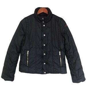 Guess Black Quilted Puffer Jacket Fleece Lined Snap Zip Size Medium